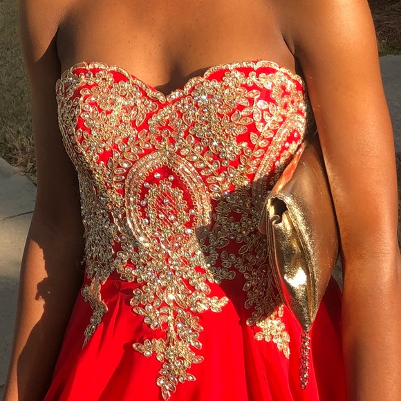 La Femme Dresses Red And Gold Prom Dress Poshmark